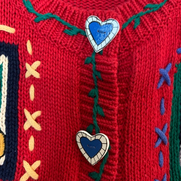 The Disney Store Winnie the Pooh Christmas Knit Cardigan Size Small Red VTG Rare - Picture 6 of 16